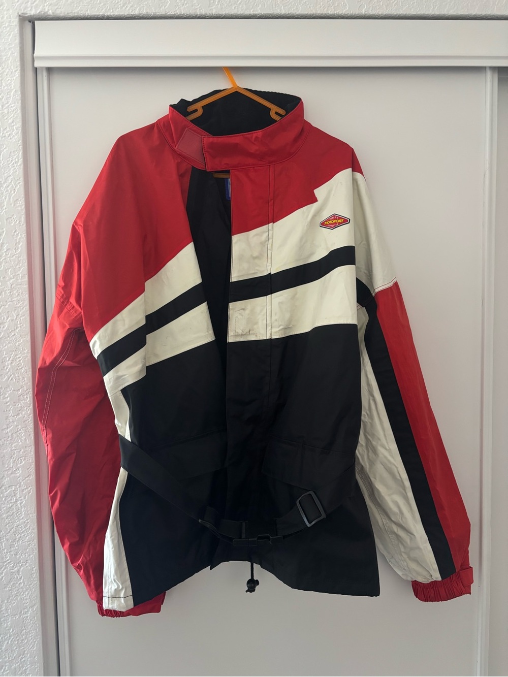 Red, Black & White Racing Jacket with Small Diamond Patch